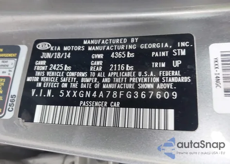 2015 Kia Optima Ex из США, поврежденный, VIN 5XXGN4A78FG367609